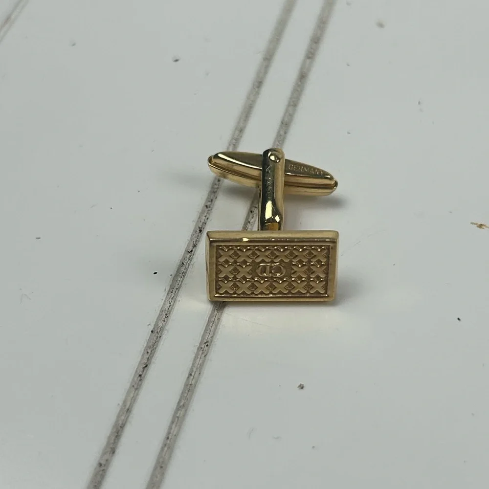 Christian Dior Vintage Gold Tone Cufflink Rare Engraved Formal Mens
